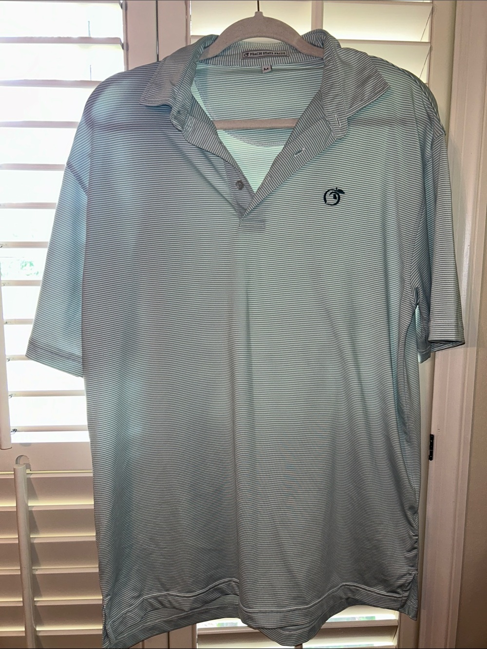 Men's Green Micro-Stripe Performance Polo